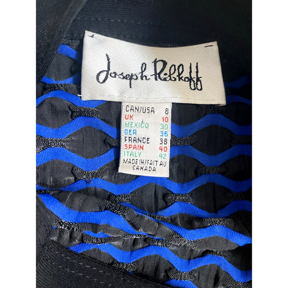 Joseph Ribkoff Jacket Blue Black Textured 3/4 Sleeve Button Down Draped 8 M - Picture 7 of 7